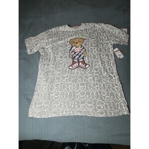 Hustle Savage‎ Bear All Over Print Short Sleeve White T-shirt Men's Size 3XL